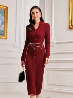 SHEIN Ribbed Button Sweater Dress - Image 5