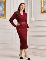 SHEIN Ribbed Button Sweater Dress - Image 2