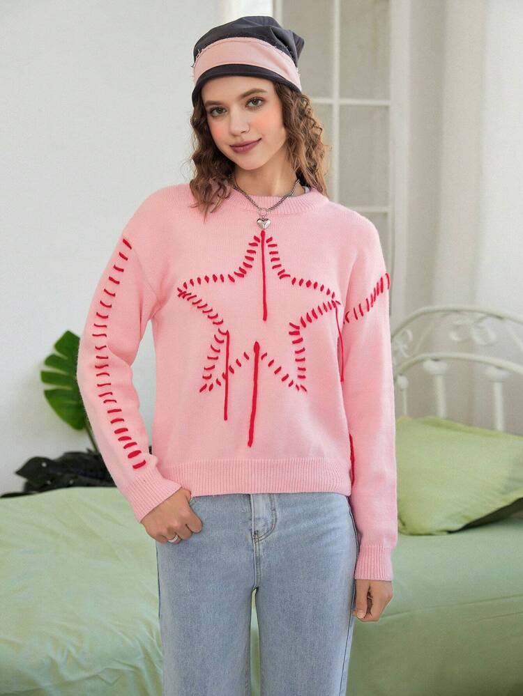 169804925885409f060b5372c68f7b5447520da3d8_thumbnail_750x SHEIN EZwear Star Drop Shoulder Sweater - Image 1