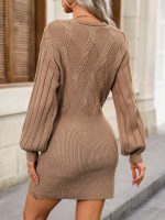 SHEIN Drop Shoulder Sweater Dress Winter Brown - Image 3