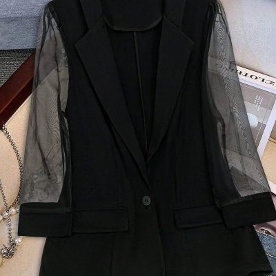 SHEIN Plus Size Mesh Contrast Blazer