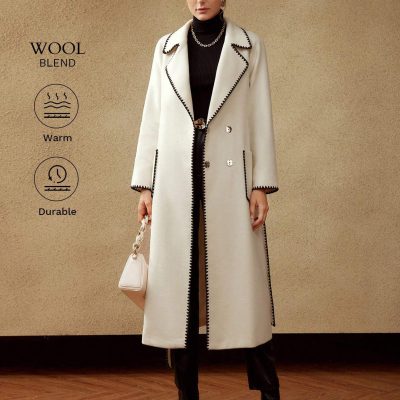 SHEIN MOTF Wool Blend Contrast Stitch Coat