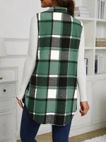Check Print Sleeveless Jacket With Flap Details - Image 3