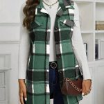 Check Print Sleeveless Jacket With Flap Details