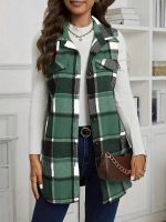 Check Print Sleeveless Jacket With Flap Details