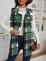 Check Print Sleeveless Jacket With Flap Details - Image 2