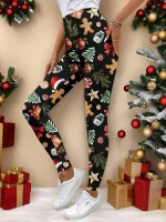 SHEIN Black Christmas Knit Leggings with Bow