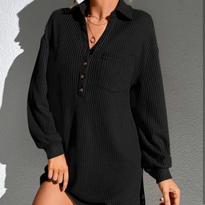 SHEIN Black Button Sweater Dress
