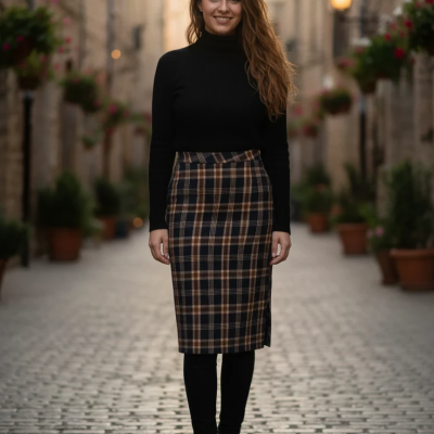 SHEIN Plaid Pencil Midi Skirt
