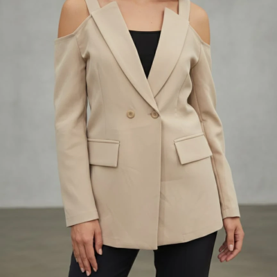 SHEIN Buttoned Cold-Shoulder Blazer.