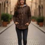 SHEIN Hooded Corduroy Shirt unisex