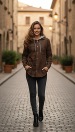 SHEIN Hooded Corduroy Shirt unisex