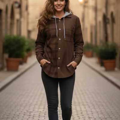 SHEIN Hooded Corduroy Shirt unisex