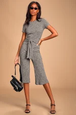Shein Grey Knit Culotte Jumpsuit