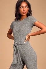 Shein Grey Knit Culotte Jumpsuit - Image 2