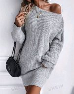SHEIN Grey Knitted Sweater Dress