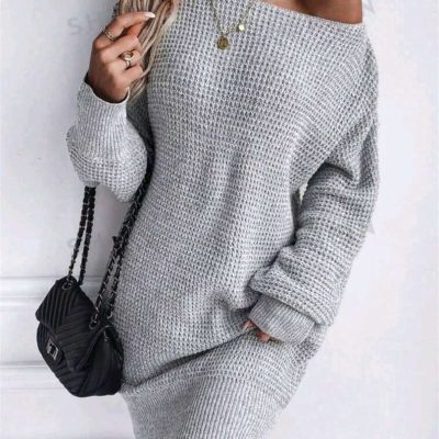 SHEIN Grey Knitted Sweater Dress