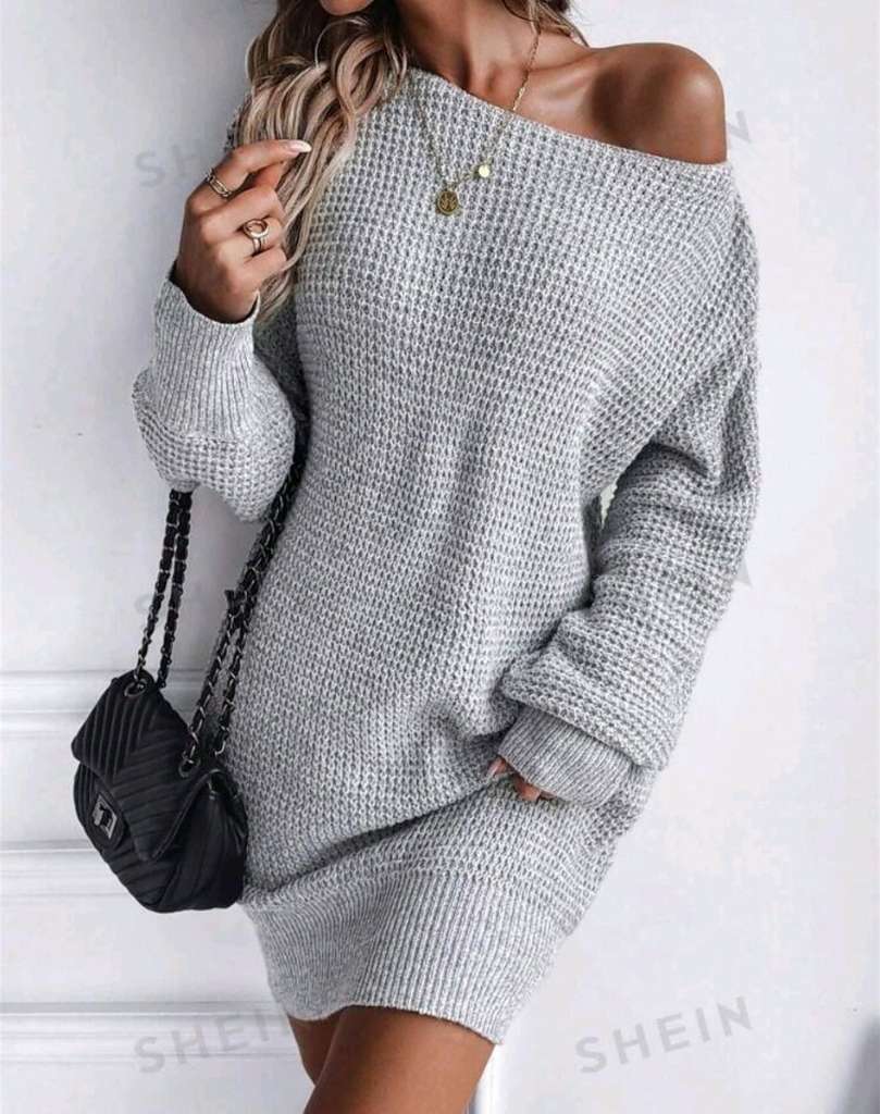 5896_-847519963 SHEIN Grey Knitted Sweater Dress - Image 1
