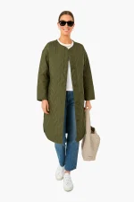 SHEIN Olive Quilted Long Jacket